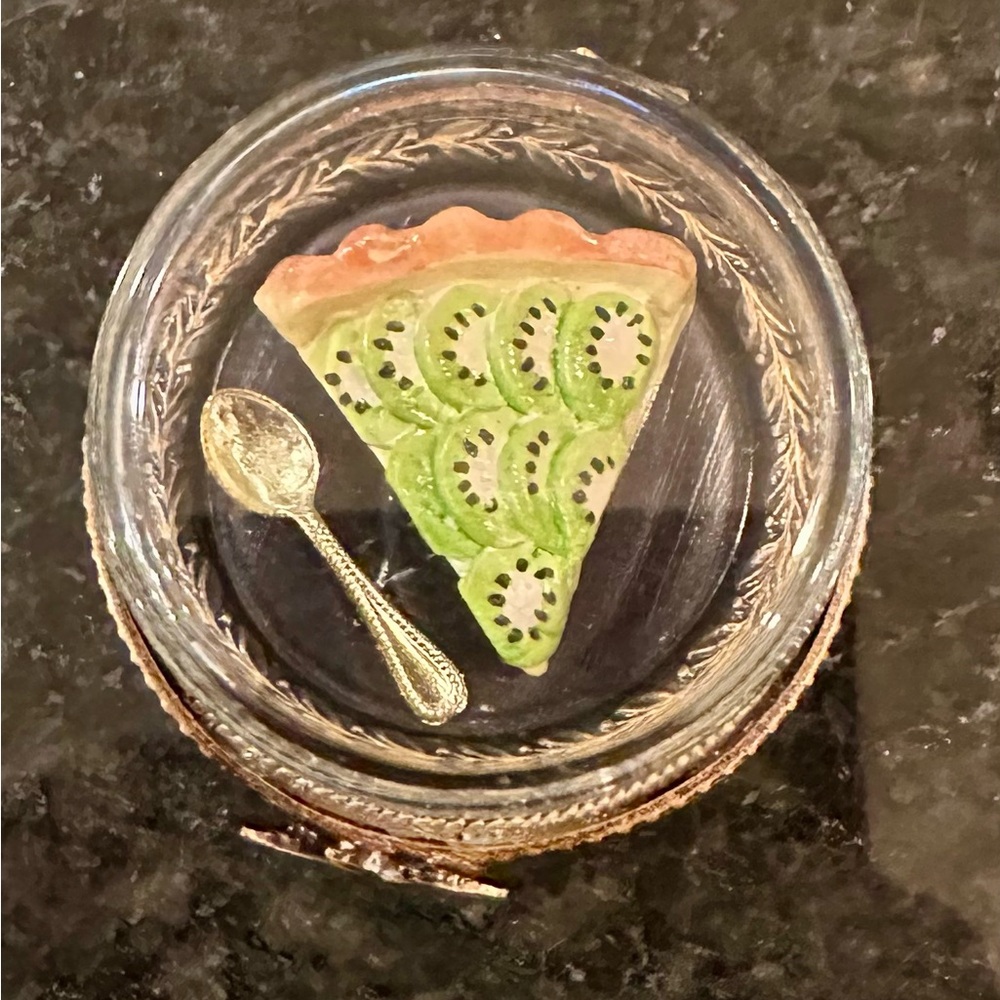 Limoges Porcelain Kiwi Slice Trinket Box with Gold Spoon